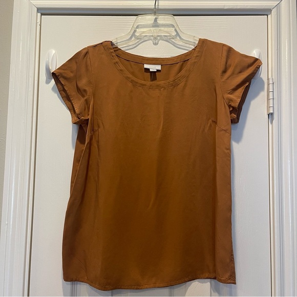 Pure Jill Women’s Sz XS  Short Sleeve Top Saffron Rust Minimalist Basic Quality - Picture 1 of 8